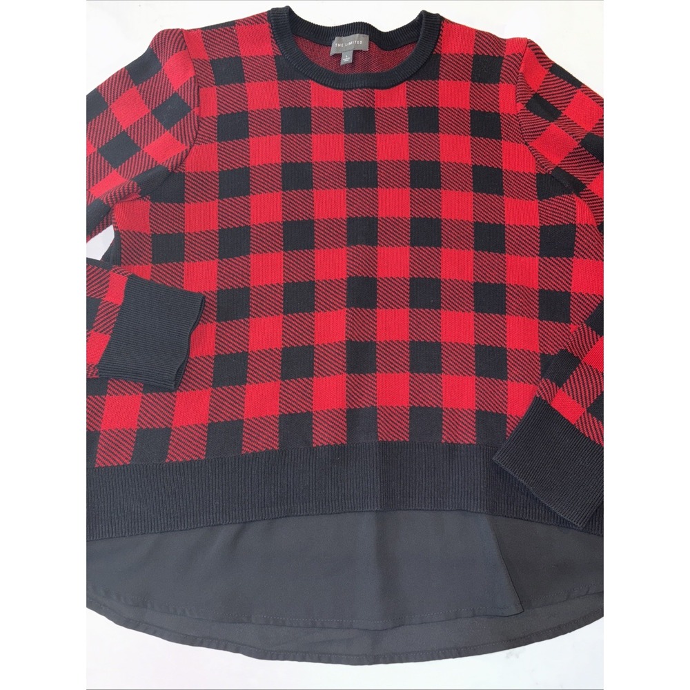 The Limited Womens L Red & Black Buffalo Plaid Check Crew Neck Sweater Blouse